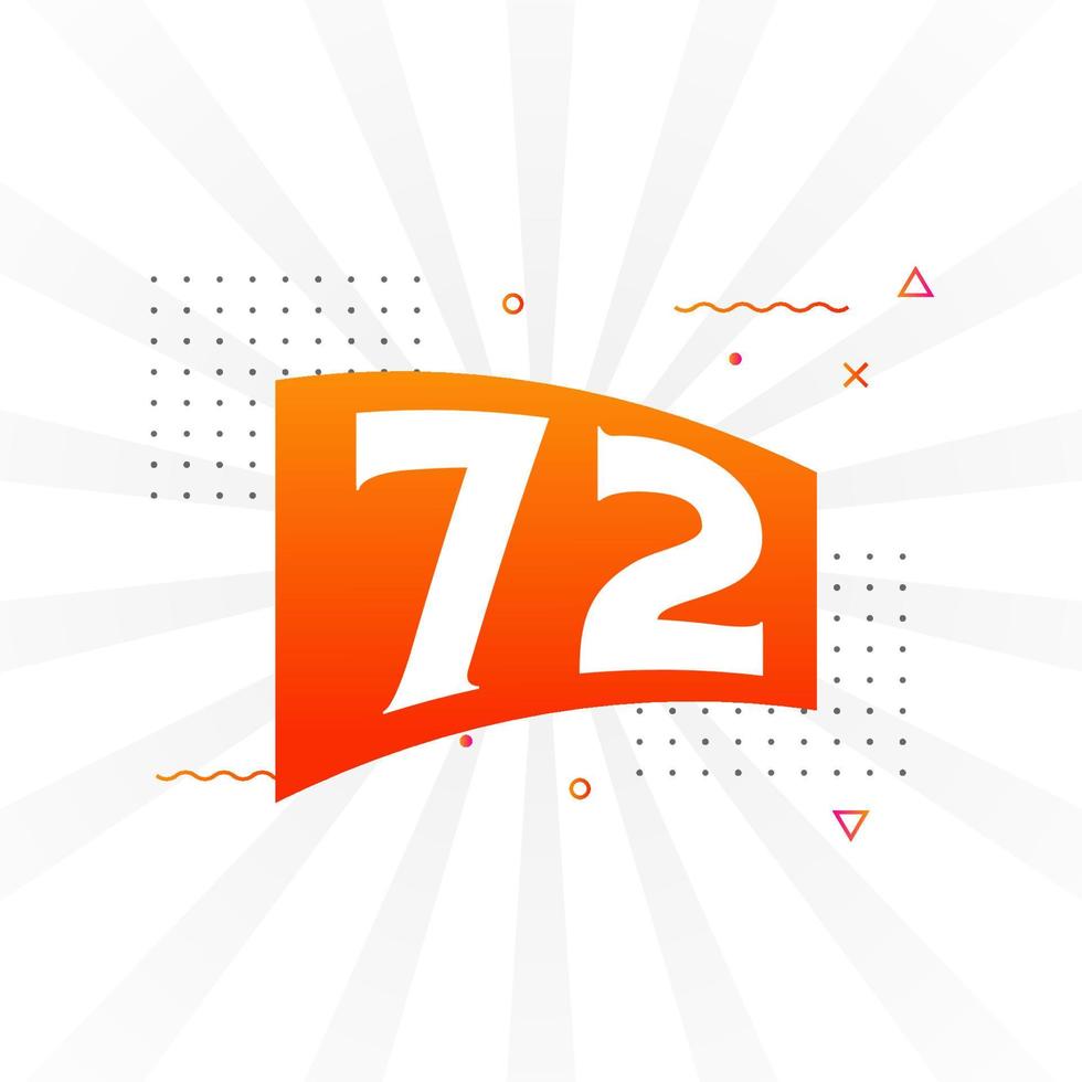 72 number vector font alphabet. Number 72 with decorative element stock vector