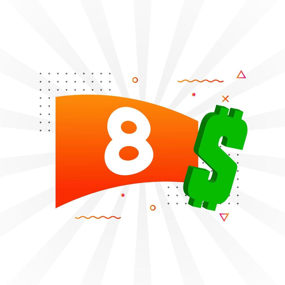 8 Dollar currency vector text symbol. 8 USD United States Dollar American Money stock vector