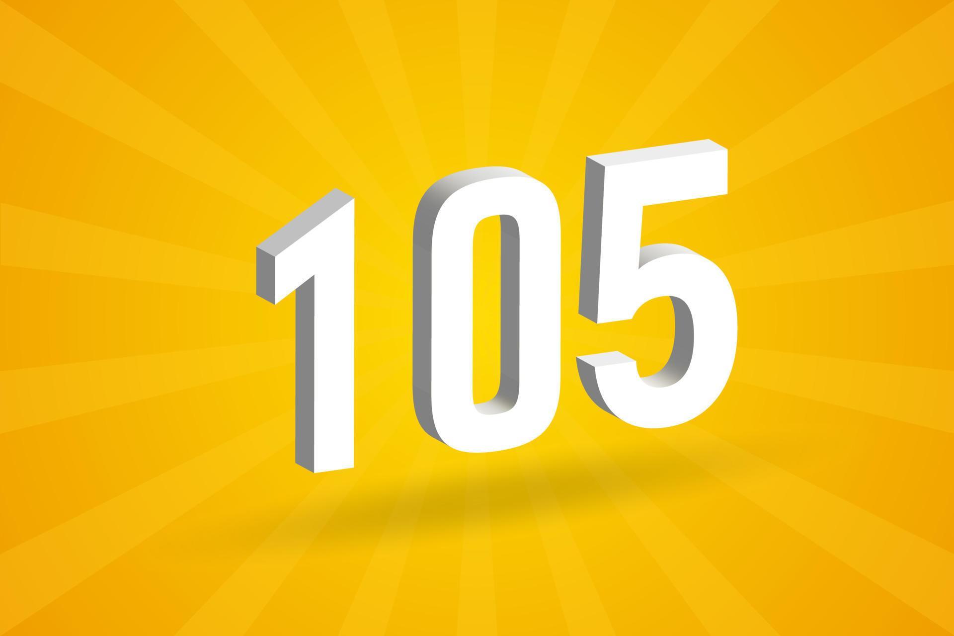 3D 105 number font alphabet White 3D Number 105 with yellow background