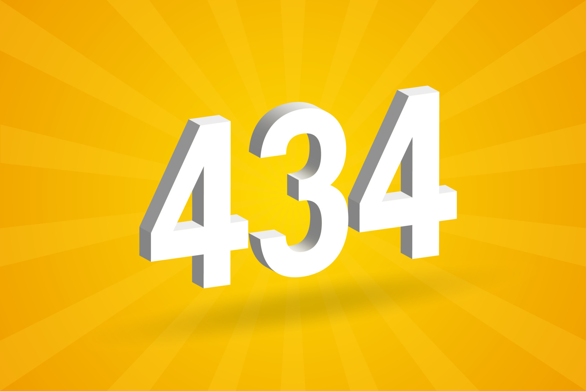 3D 434 number font alphabet. White 3D Number 434 with yellow background ...