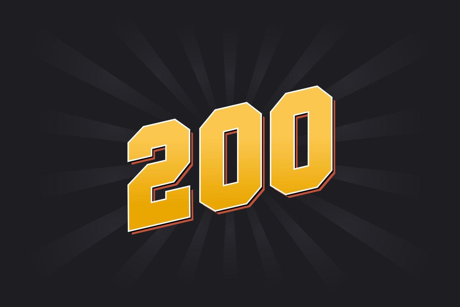 Number 200 vector font alphabet. Yellow 200 number with black background