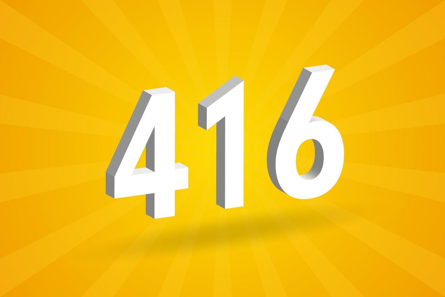 3D 416 number font alphabet. White 3D Number 416 with yellow background vector