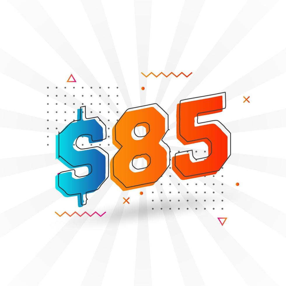 85 Dollar currency vector text symbol. 85 USD United States Dollar American Money stock vector
