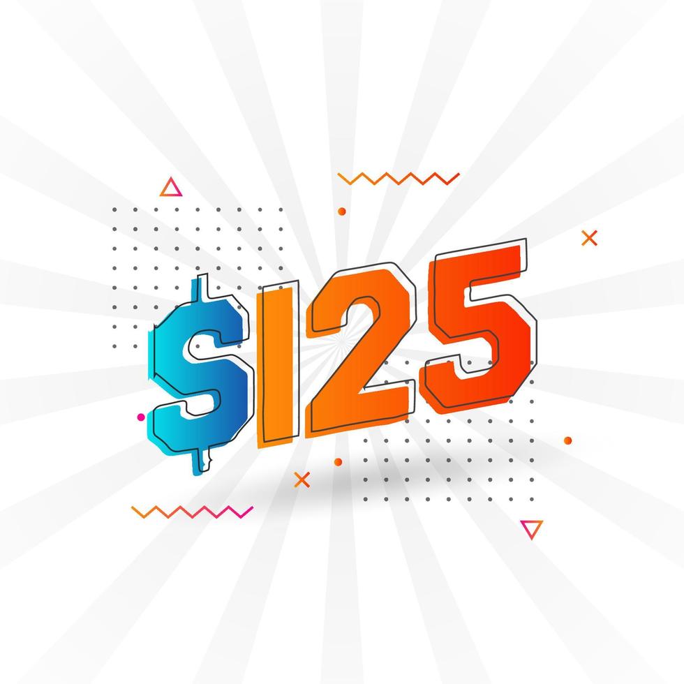 125 Dollar currency vector text symbol. 125 USD United States Dollar American Money stock vector