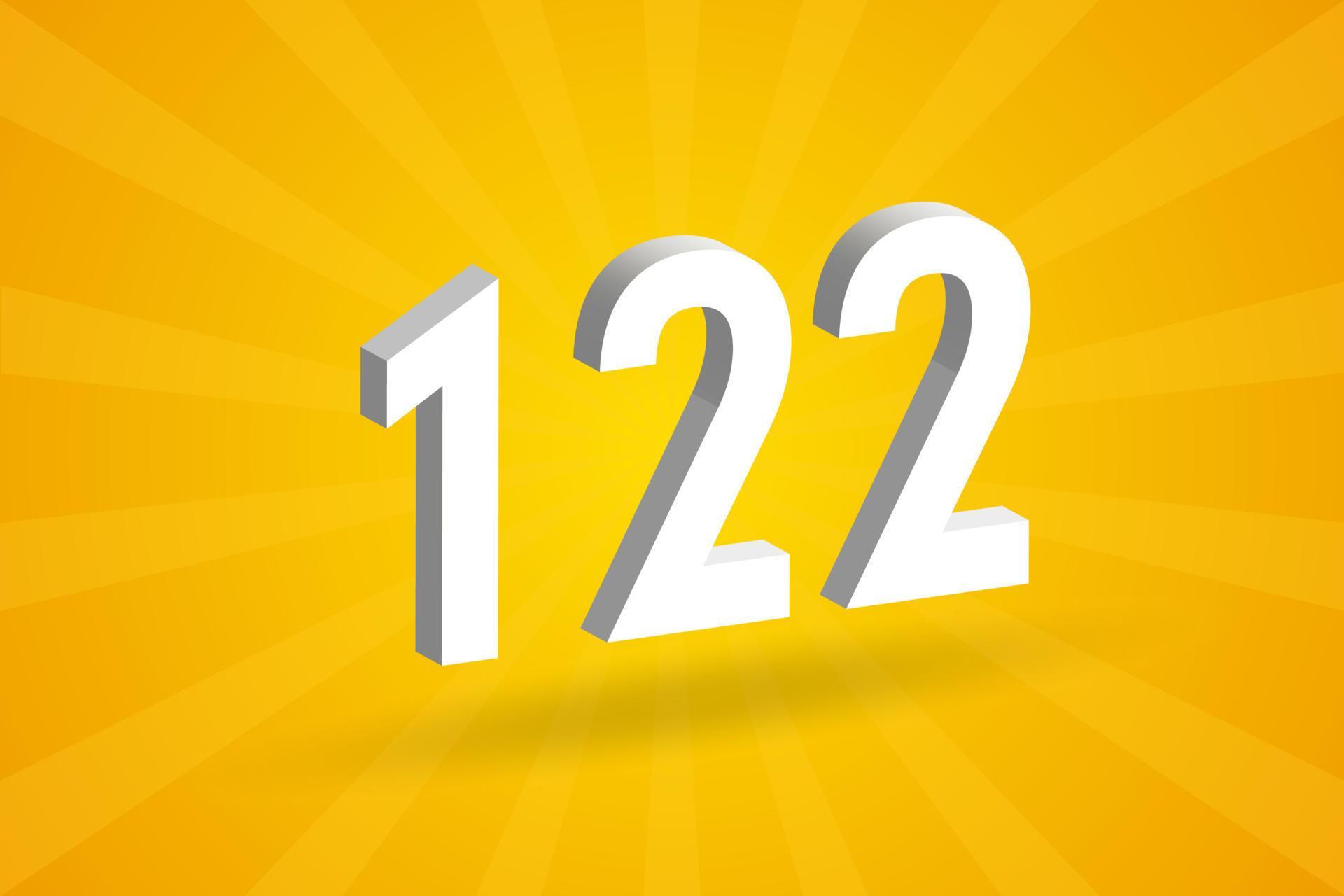 3D 122 number font alphabet. White 3D Number 122 with yellow background ...
