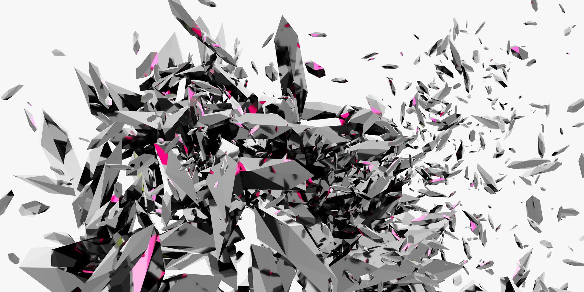 Explosion fragments debris dust elements broken glass scattered scattered white background 3d illustration photo