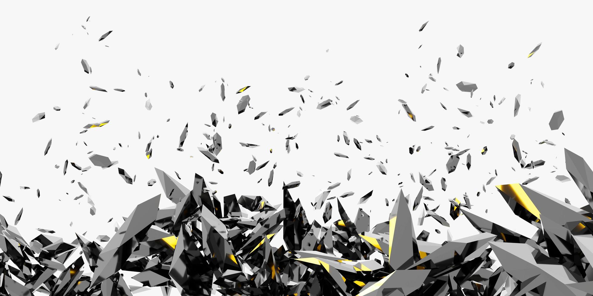 Explosion fragments debris dust elements broken glass scattered scattered white background 3d illustration photo