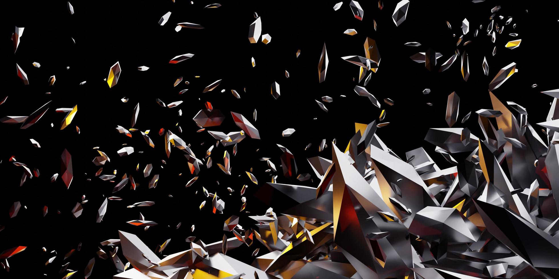 Explosion fragments debris dust elements broken glass scattered scattered black background 3d illustration photo