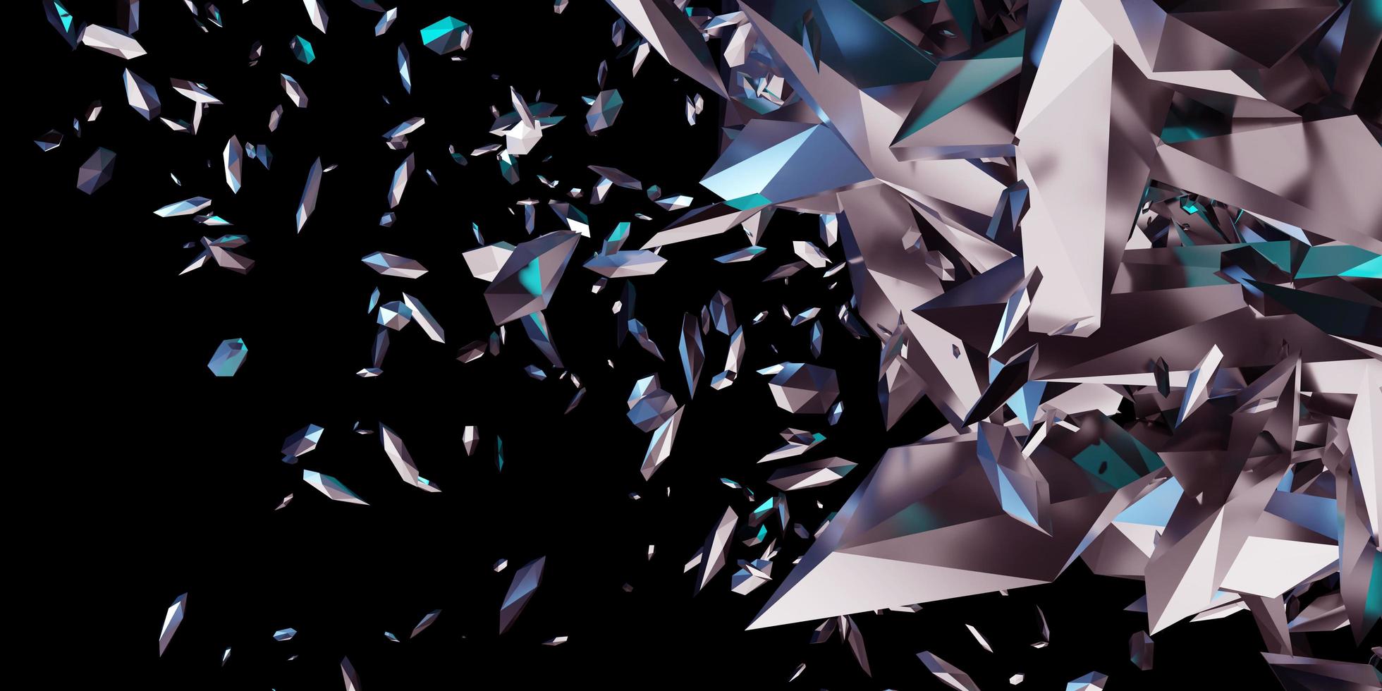 Explosion fragments debris dust elements broken glass scattered scattered black background 3d illustration photo