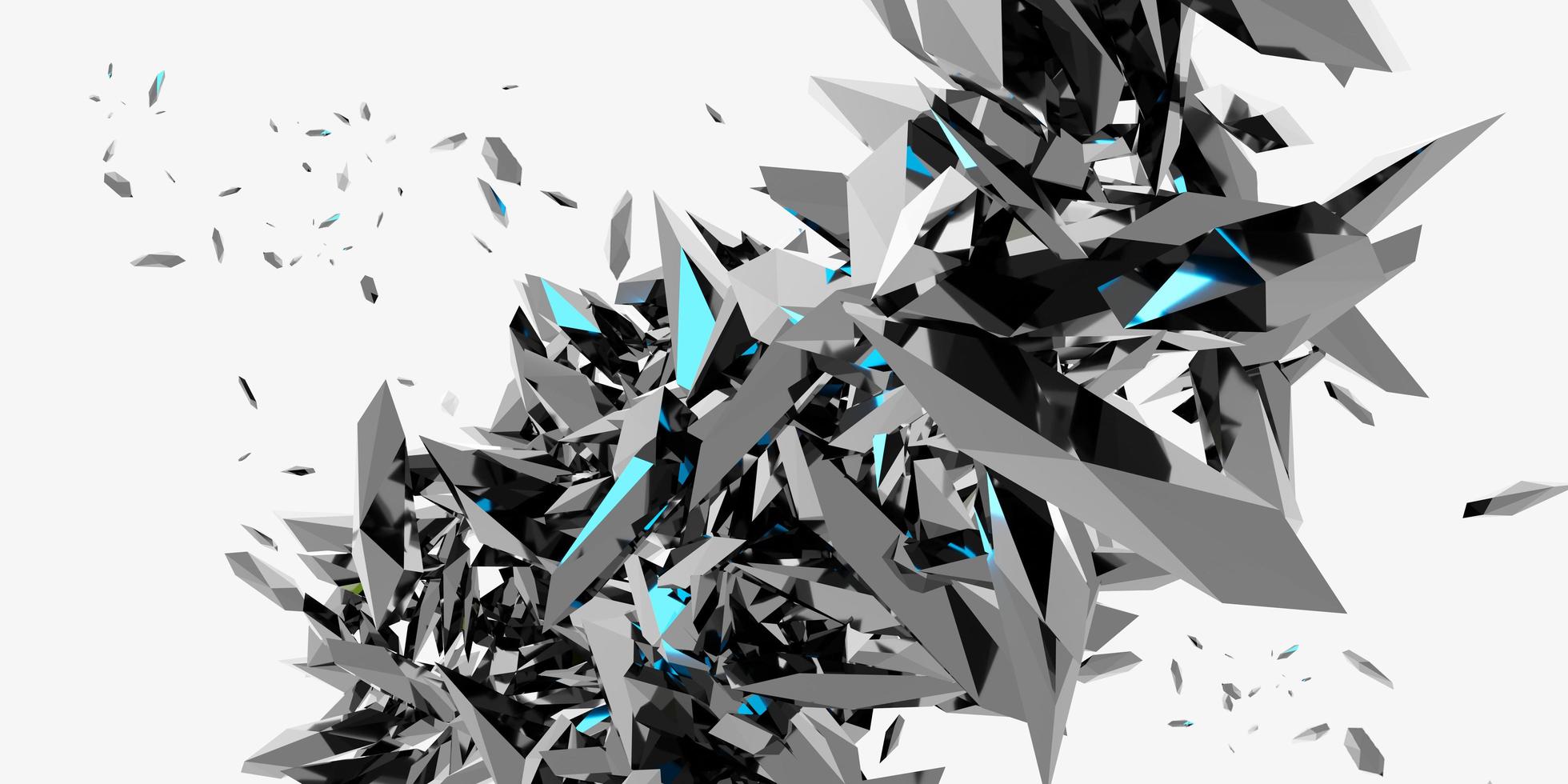 Explosion fragments debris dust elements broken glass scattered scattered white background 3d illustration photo