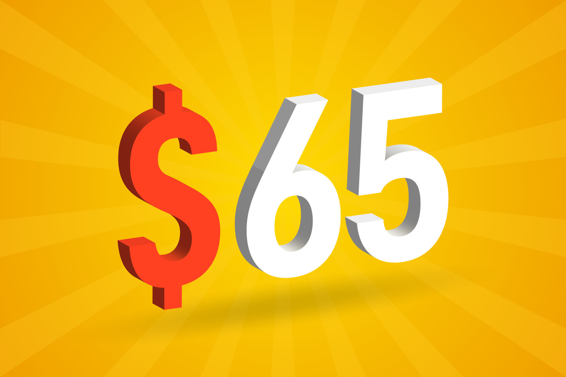 65 USD 3D Text Symbol 65 United State Dollar 3D With Yellow Background 