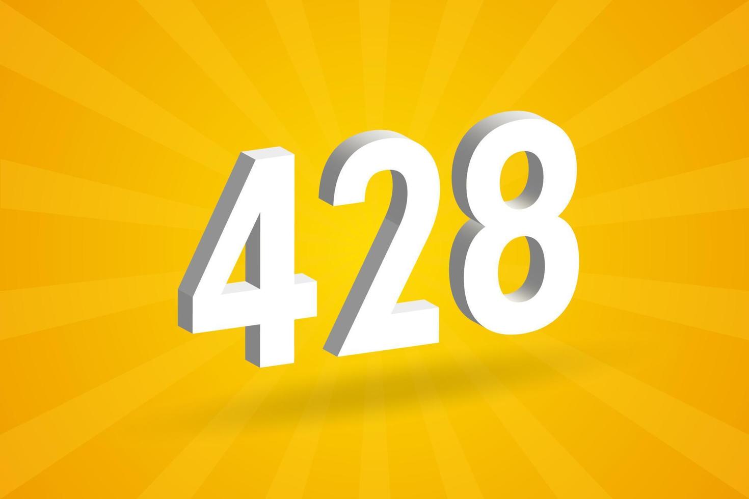 3D 428 number font alphabet. White 3D Number 428 with yellow background vector