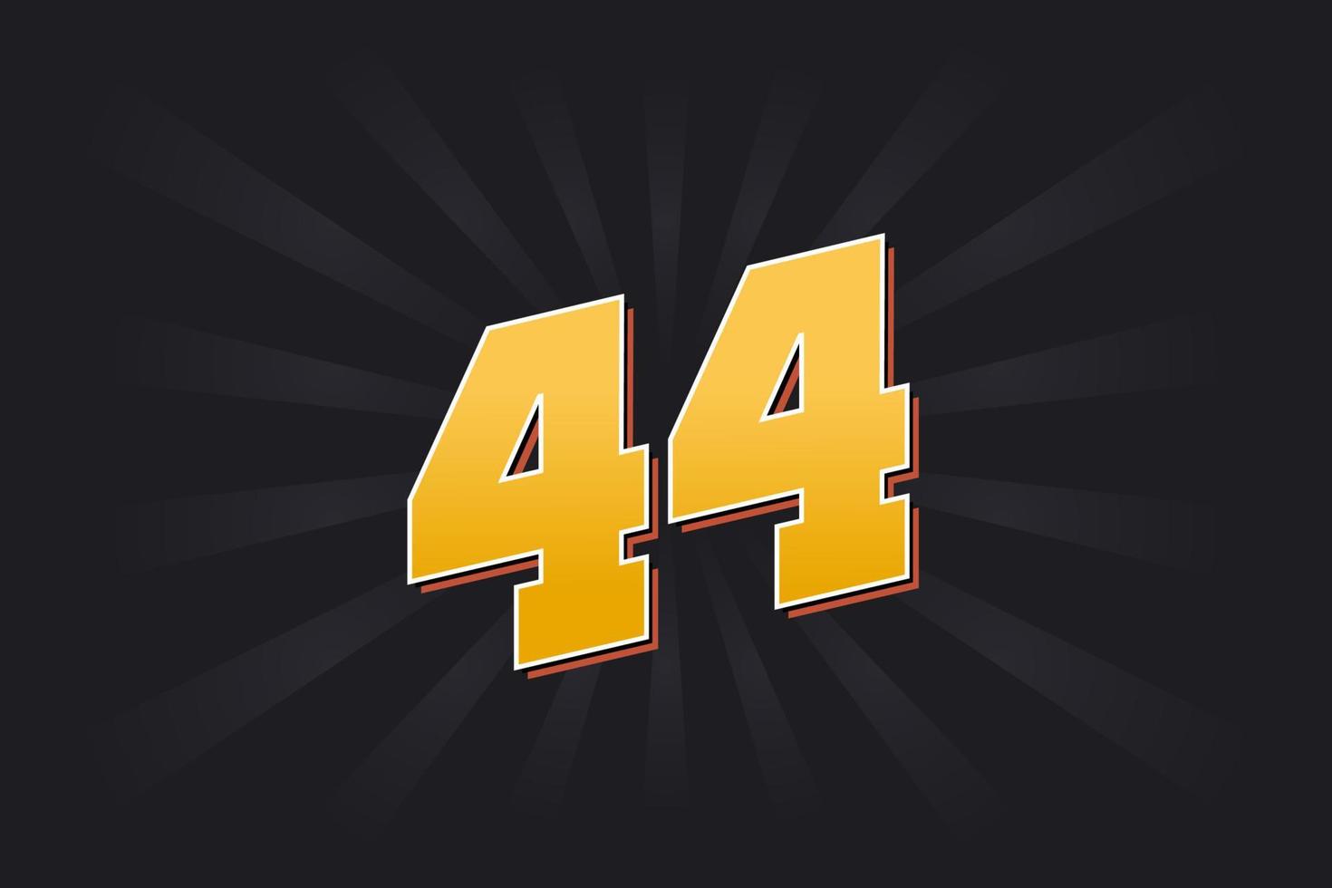 Number 44 vector font alphabet. Yellow 44 number with black background