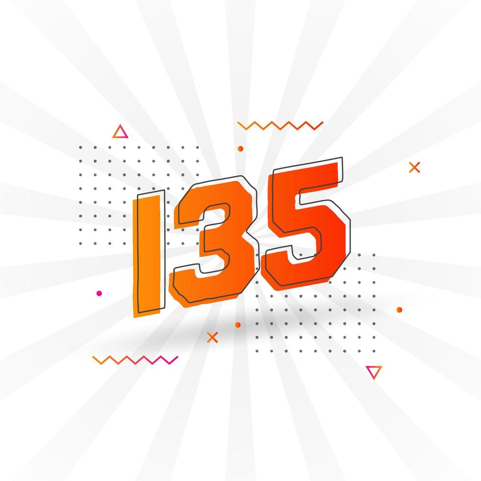 135 number vector font alphabet. Number 135 with decorative element stock vector