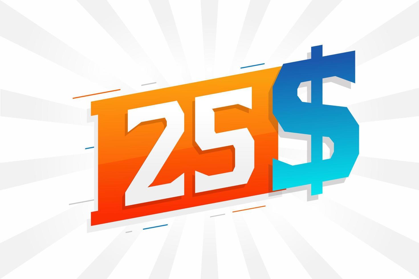 25 Dollar currency vector text symbol. 25 USD United States Dollar American Money stock vector