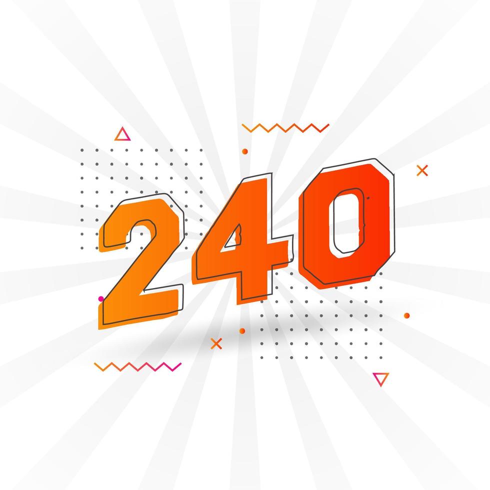 240 number vector font alphabet. Number 240 with decorative element stock vector