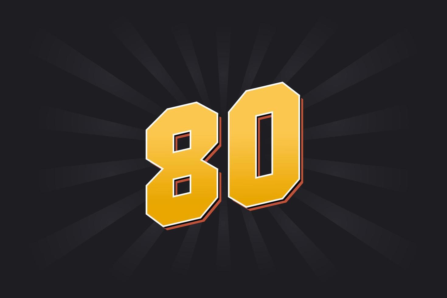 Number 80 vector font alphabet. Yellow 80 number with black background
