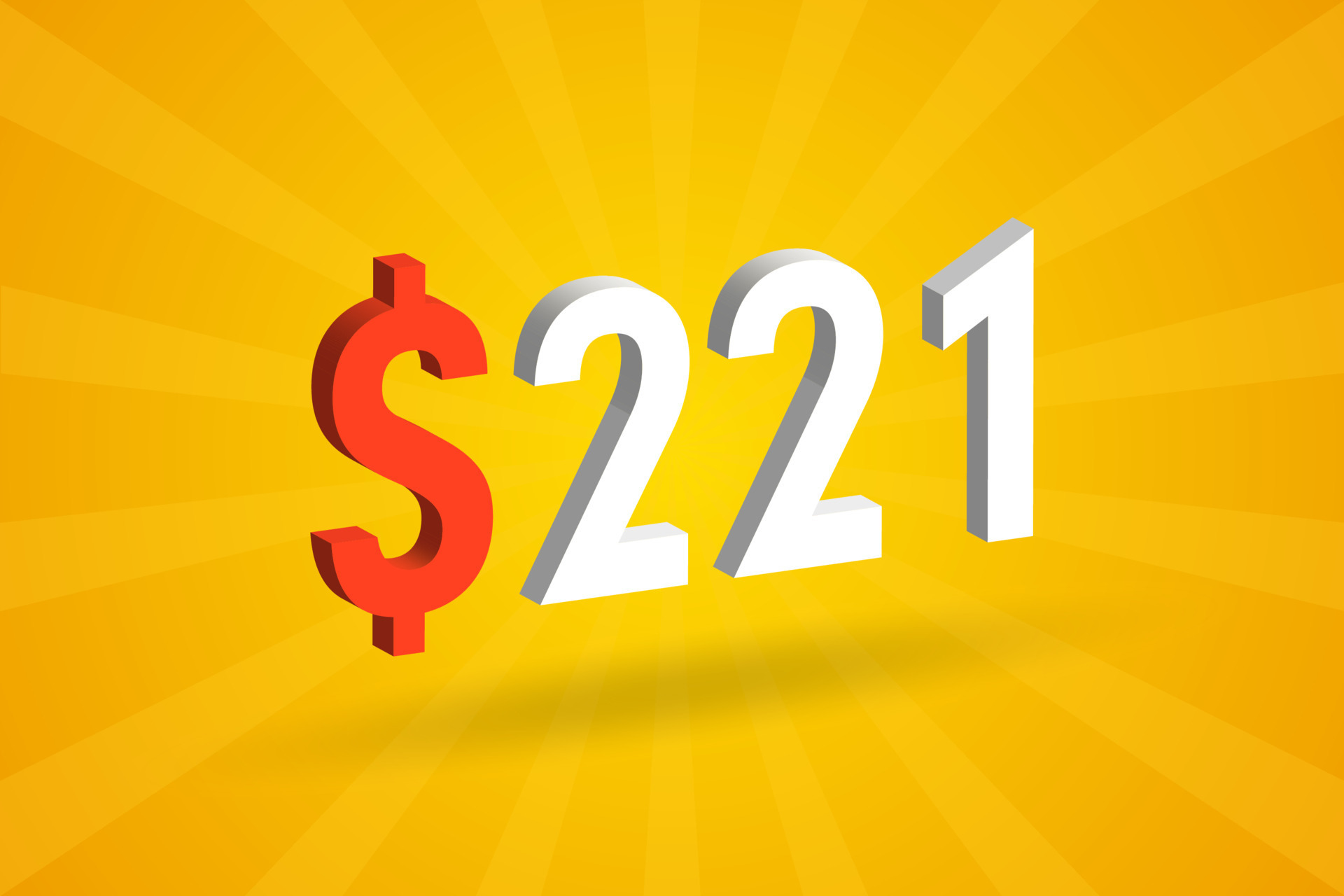 221 USD 3D text symbol. 221 United State Dollar 3D with yellow ...