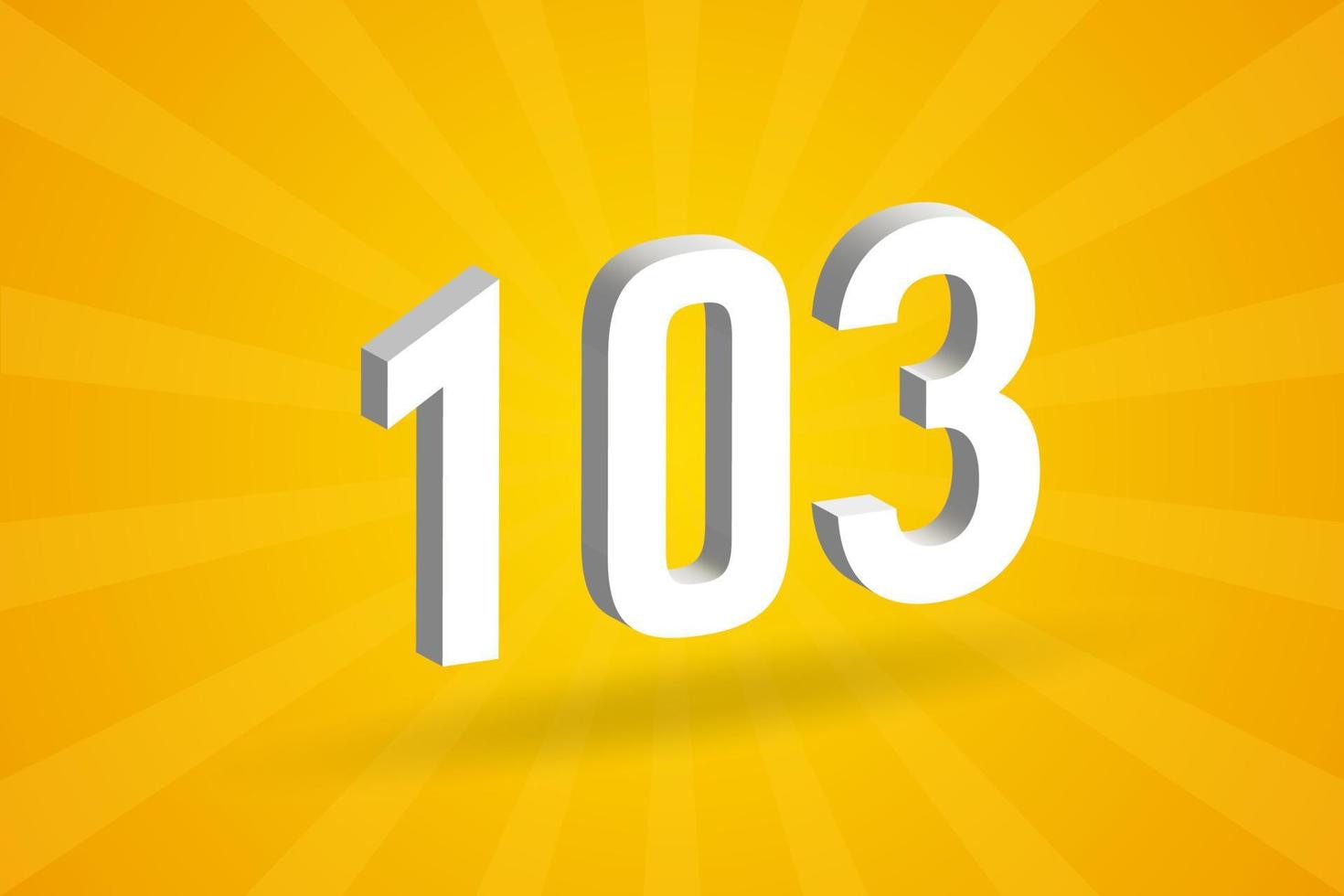 3D 103 number font alphabet. White 3D Number 103 with yellow background vector