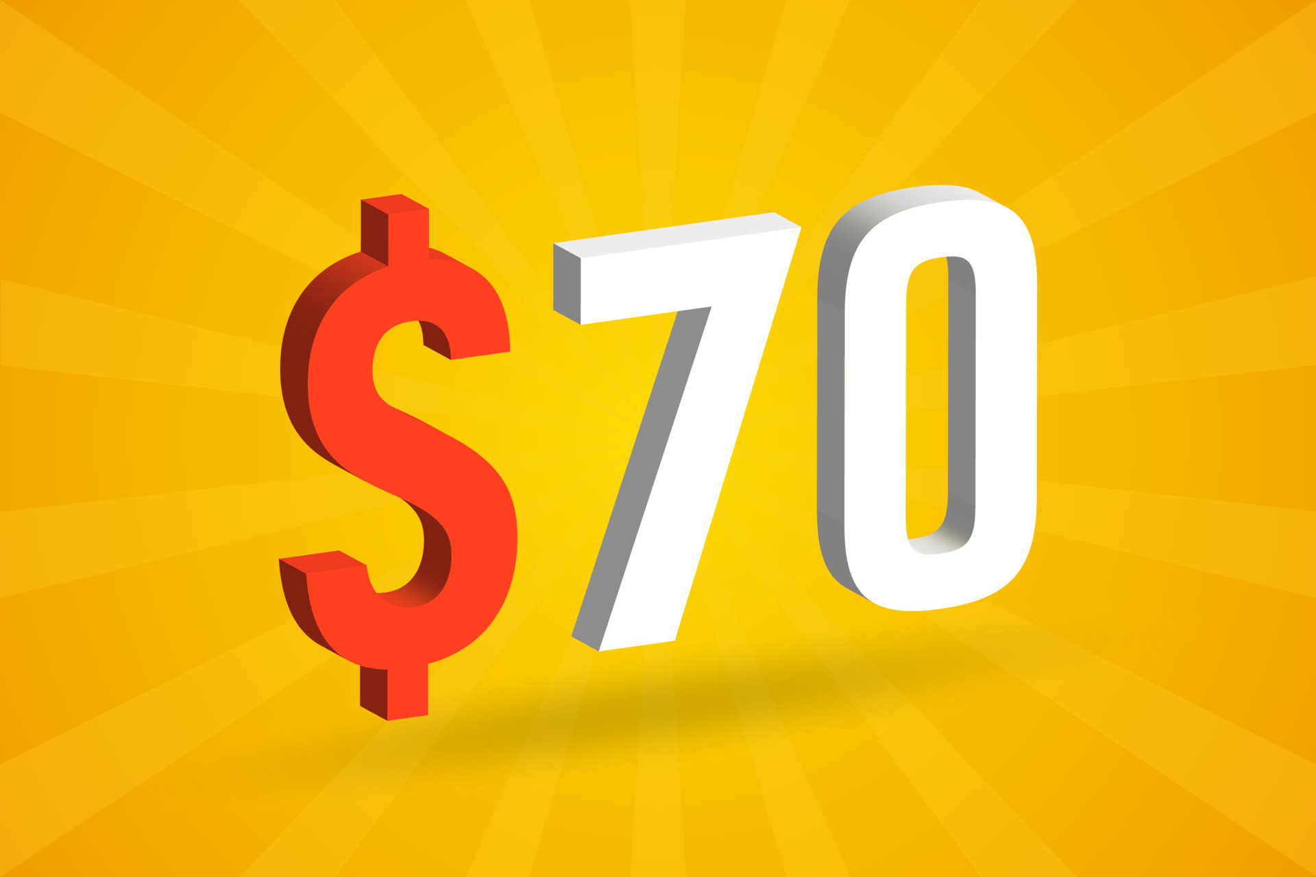 70 USD 3D text symbol. 70 United State Dollar 3D with yellow background American Money stock