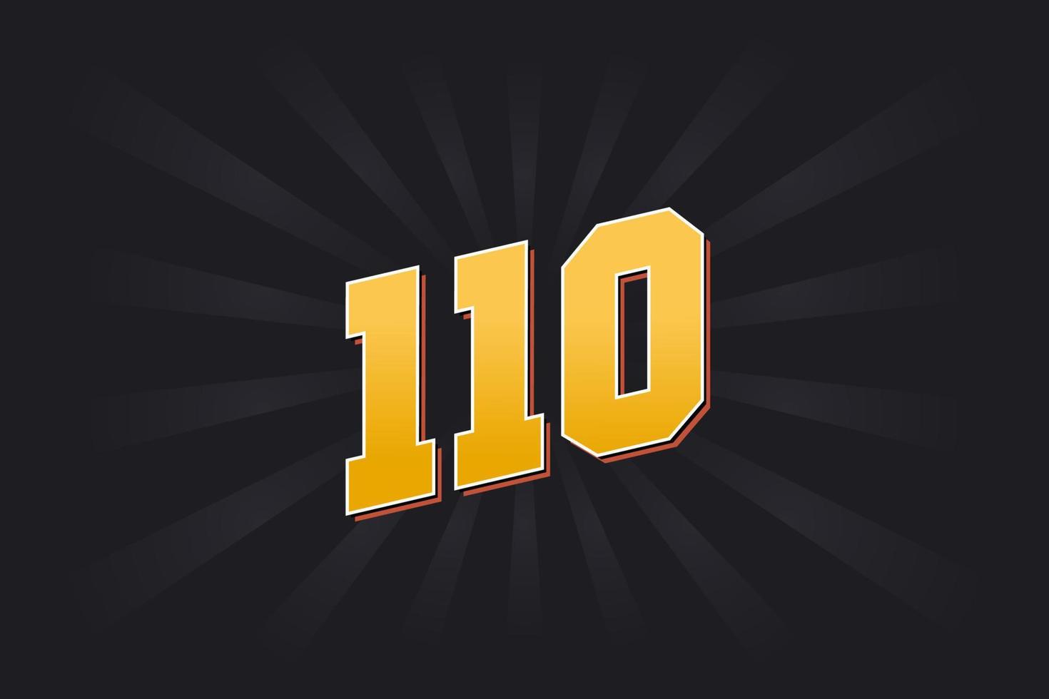 Number 110 vector font alphabet. Yellow 110 number with black background