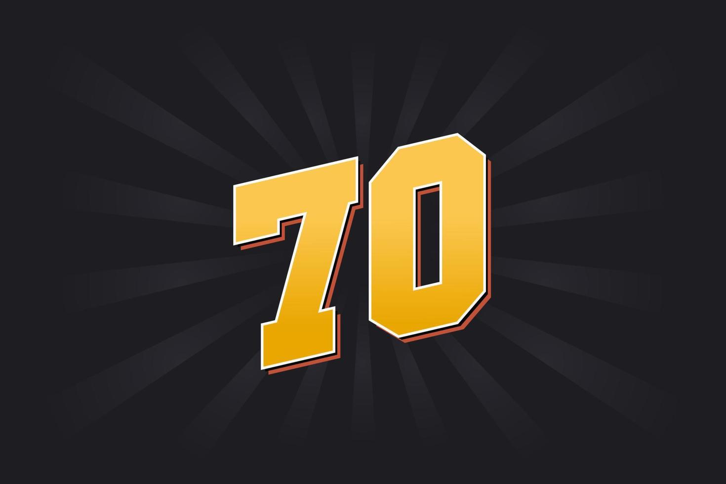 Number 70 vector font alphabet. Yellow 70 number with black background