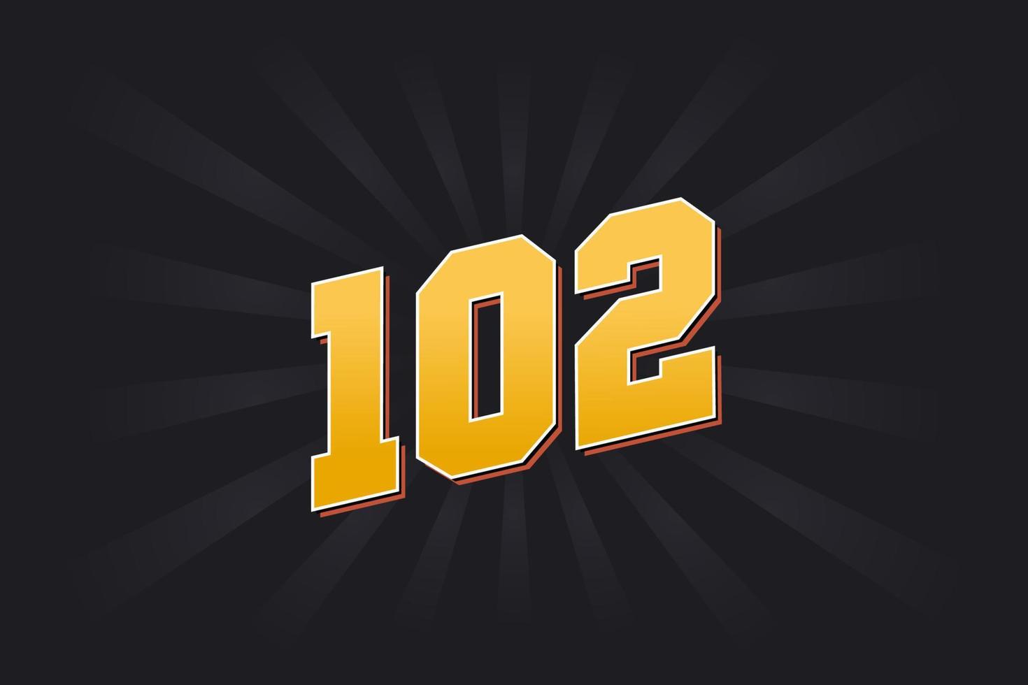 Number 102 vector font alphabet. Yellow 102 number with black background