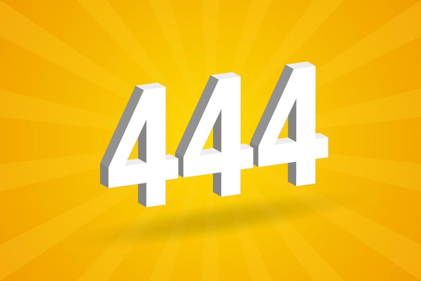 Alfabeto de fuente de número 3d 444. blanco 3d número 444 con fondo amarillo vector