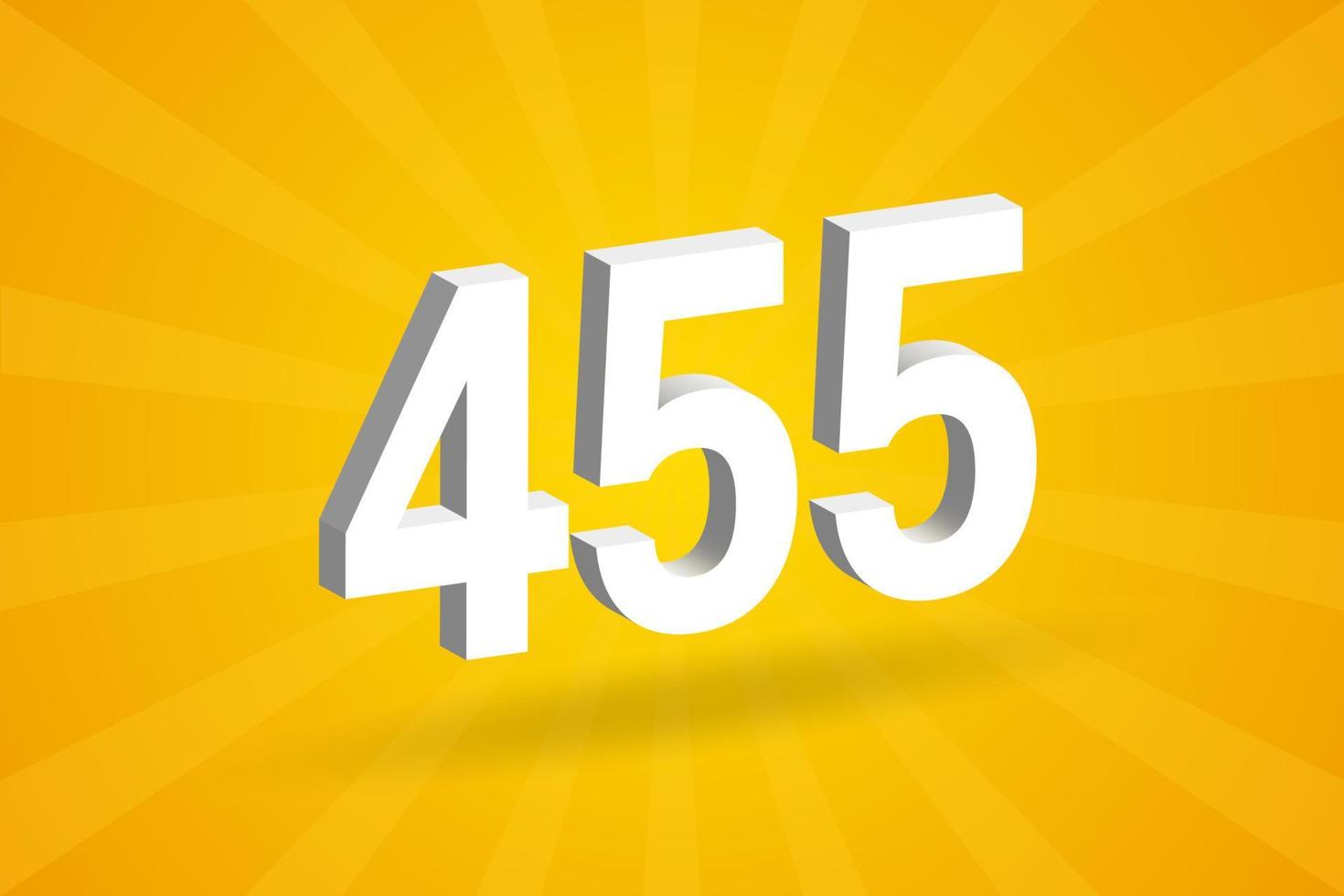 3D 455 number font alphabet. White 3D Number 455 with yellow background vector