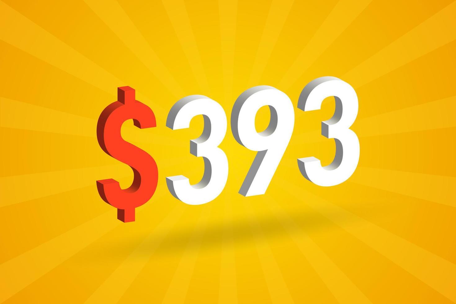 393 USD 3D text symbol. 393 United State Dollar 3D with yellow background American Money stock vector