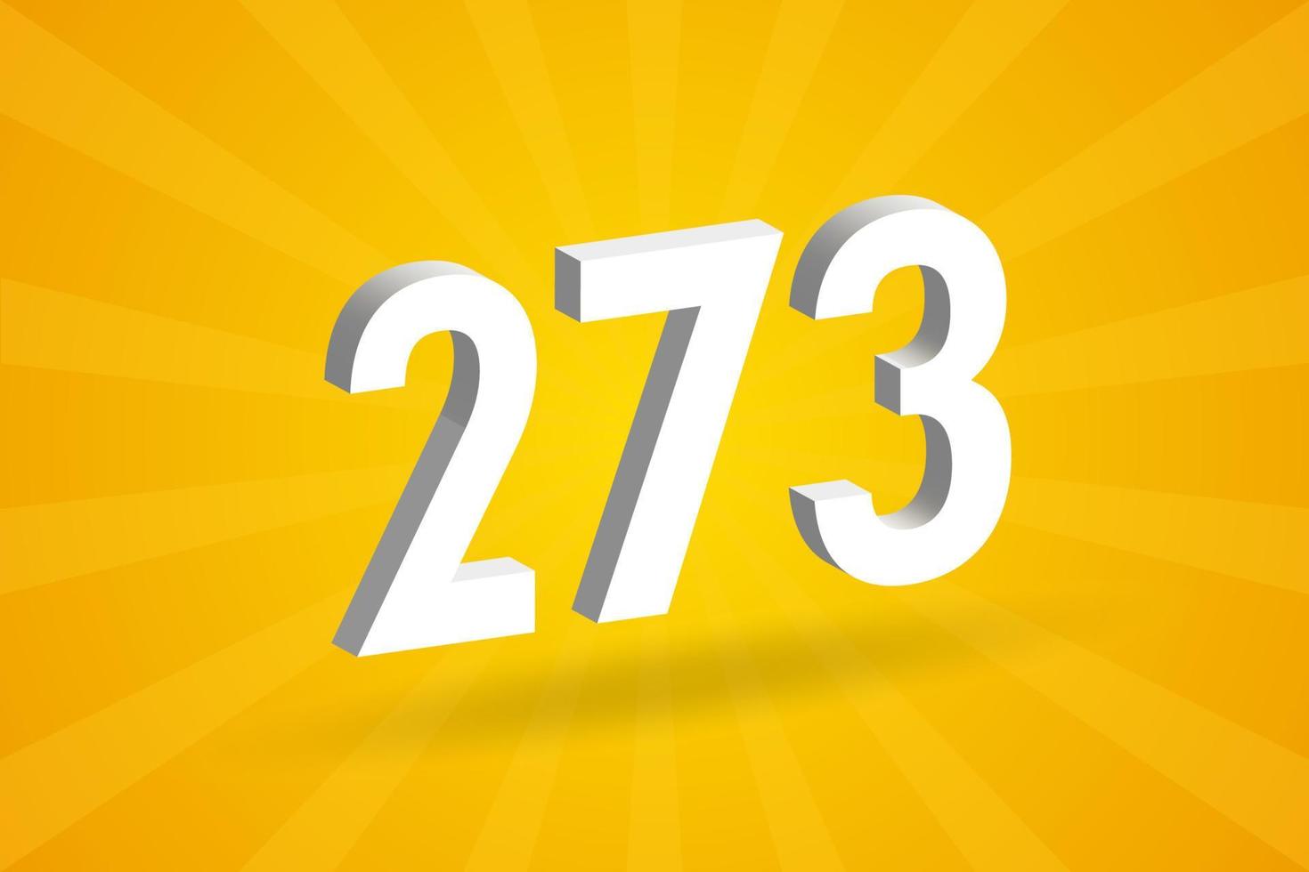 3D 273 number font alphabet. White 3D Number 273 with yellow background vector
