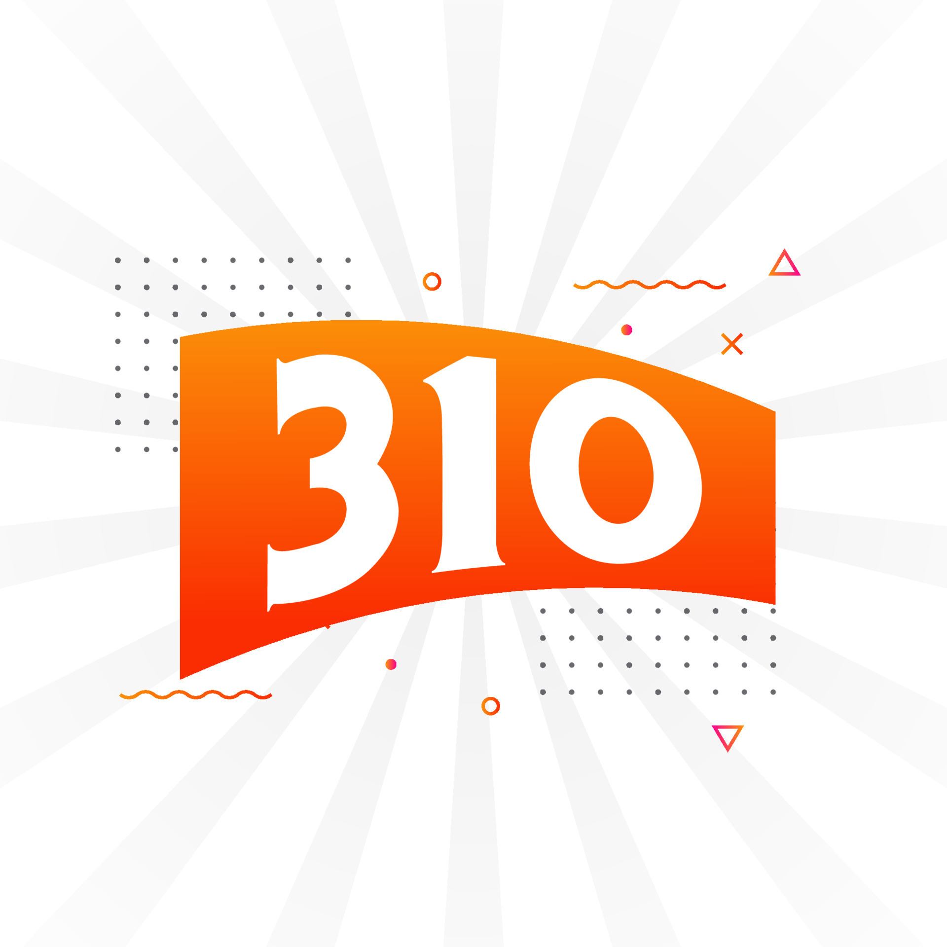 310 number vector font alphabet. Number 310 with decorative element