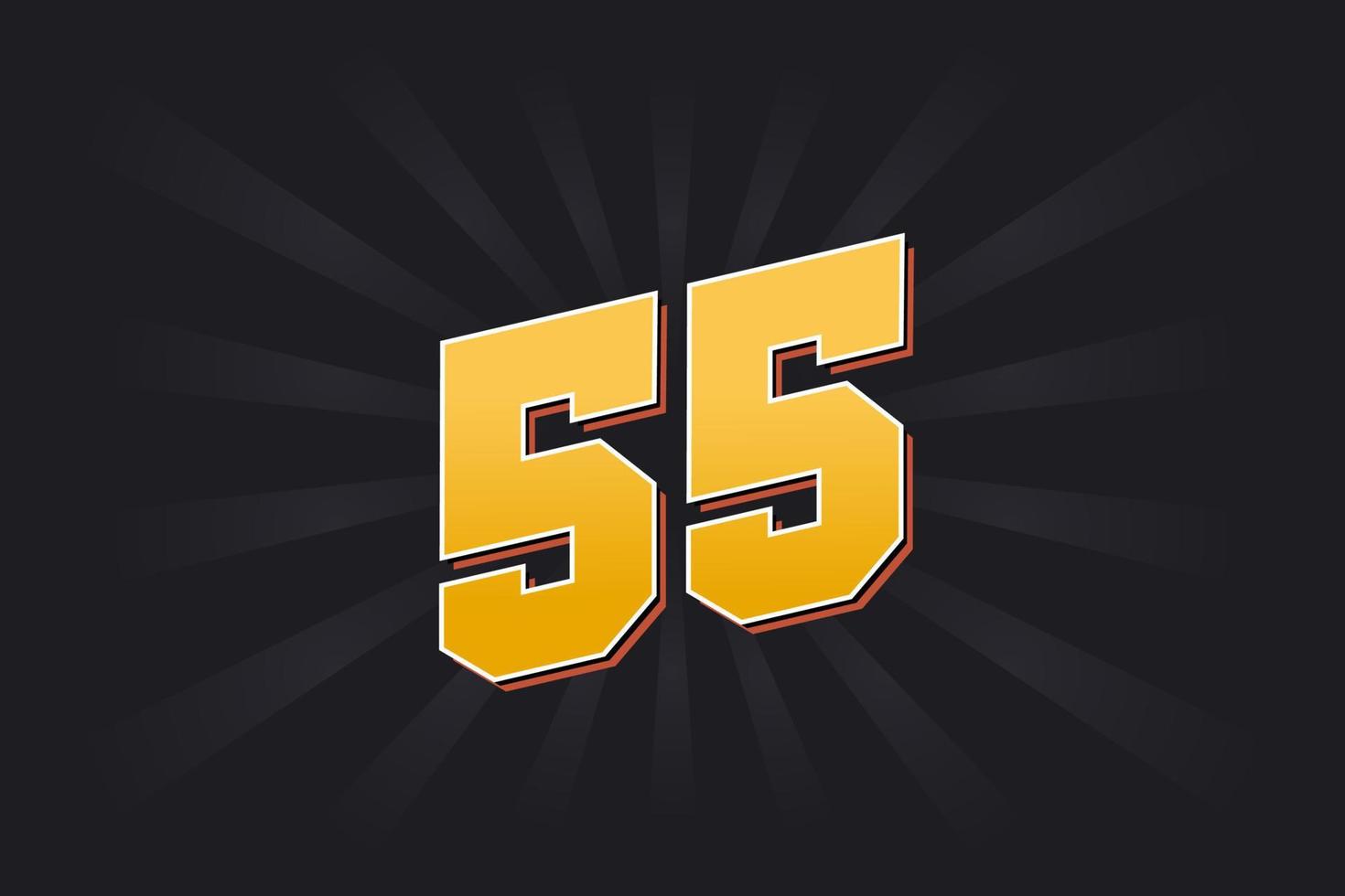 Number 55 vector font alphabet. Yellow 55 number with black background