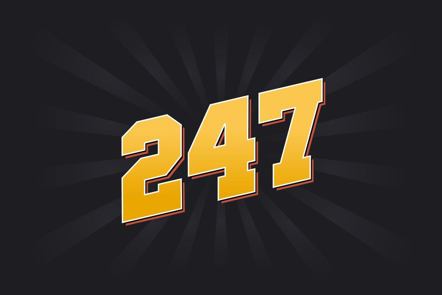 Number 247 vector font alphabet. Yellow 247 number with black background