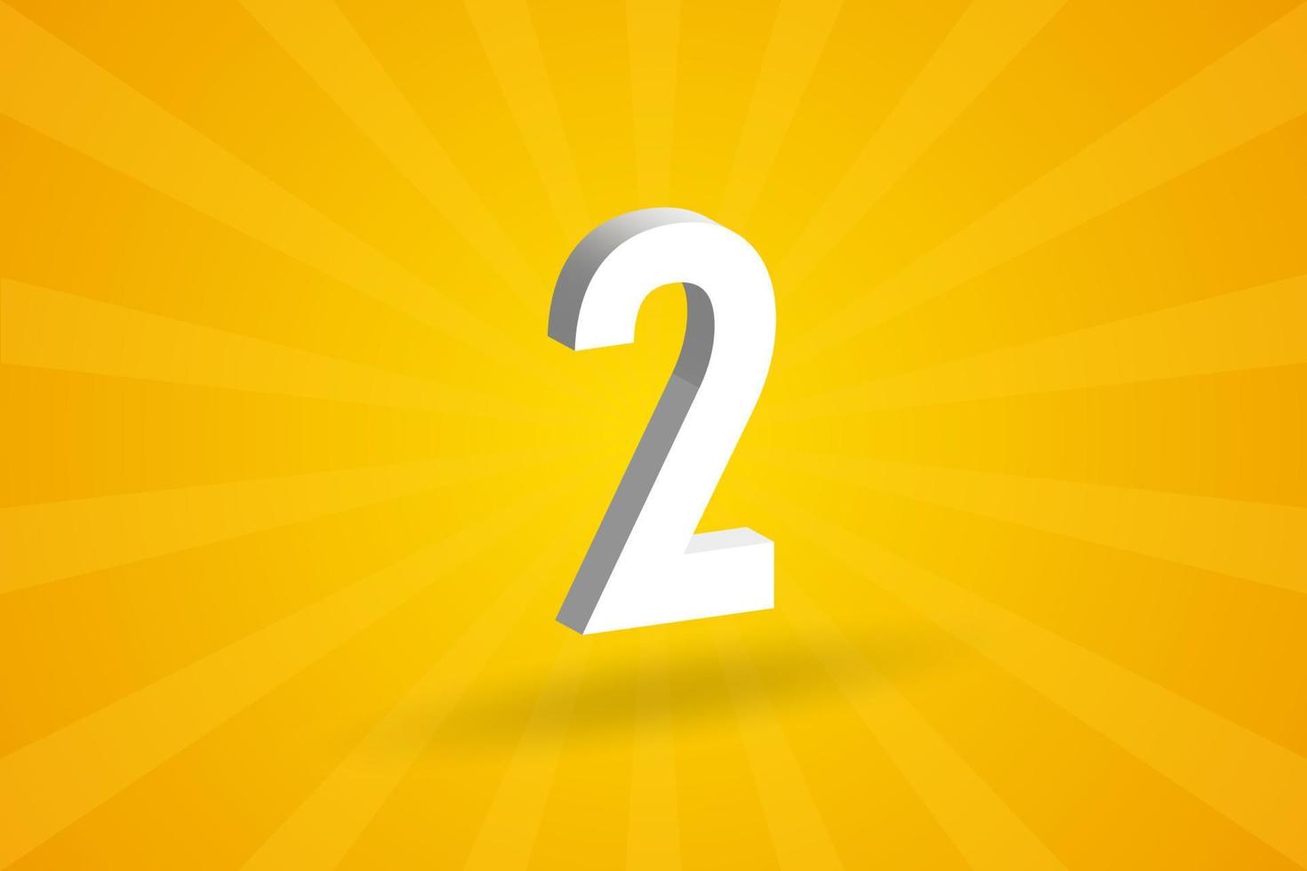 3D 2 number font alphabet. White 3D Number 2 with yellow background vector