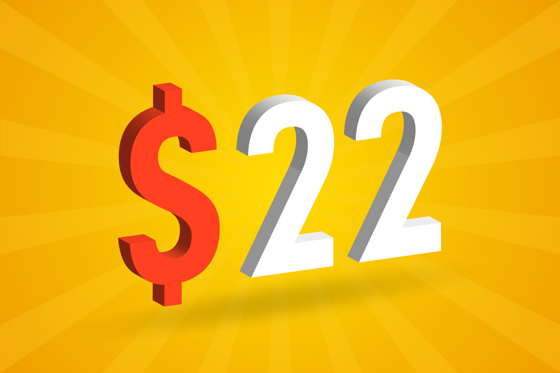 22 USD 3D Text Symbol 22 United State Dollar 3D With Yellow Background 