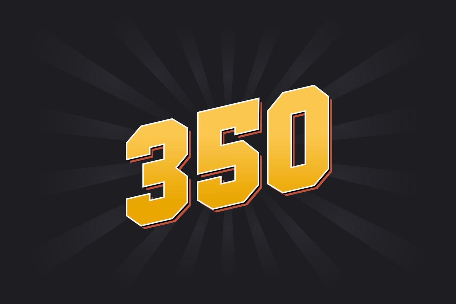 Number 350 vector font alphabet. Yellow 350 number with black background