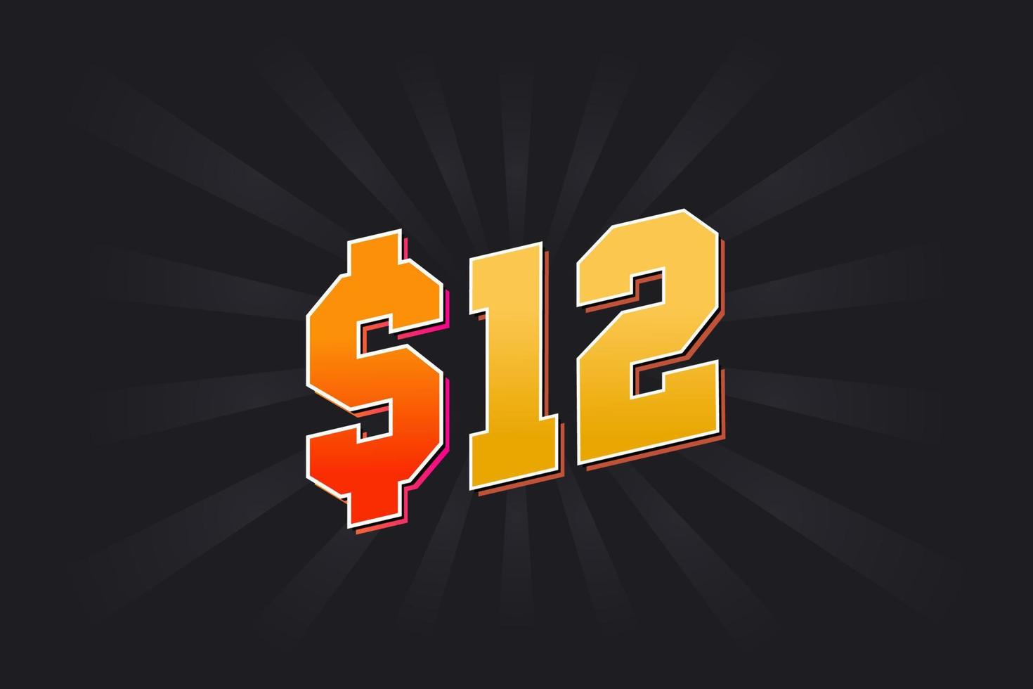 12 Dollar American Money vector text symbol. 12 USD United States Dollar stock vector