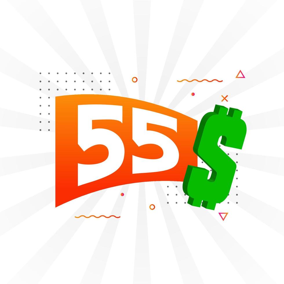 55 Dollar currency vector text symbol. 55 USD United States Dollar American Money stock vector