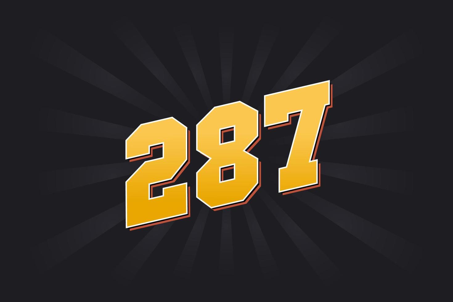 Number 287 vector font alphabet. Yellow 287 number with black background