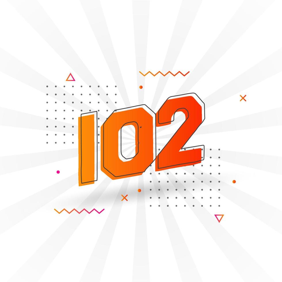 102 number vector font alphabet. Number 102 with decorative element stock vector