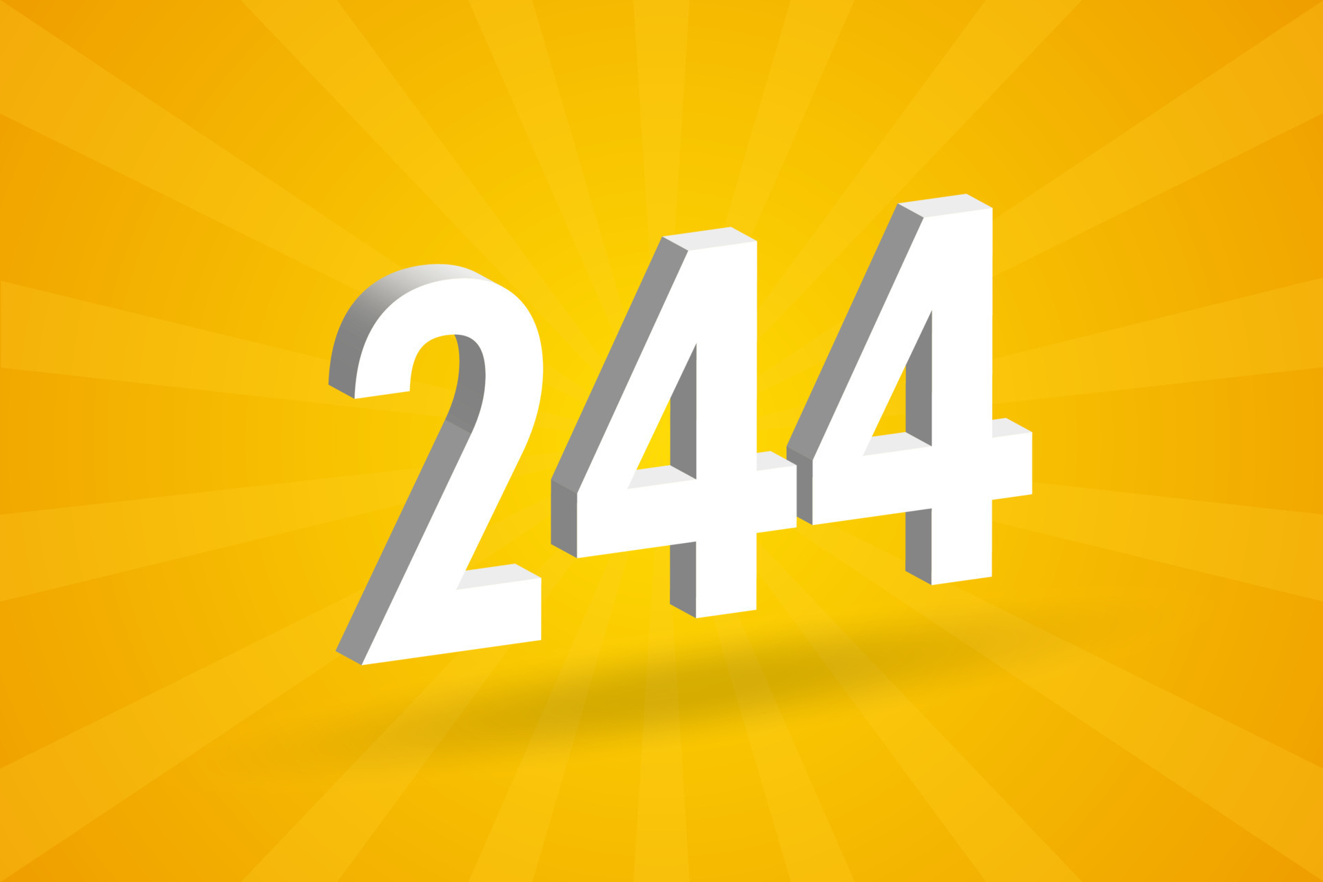 3D 244 number font alphabet. White 3D Number 244 with yellow background