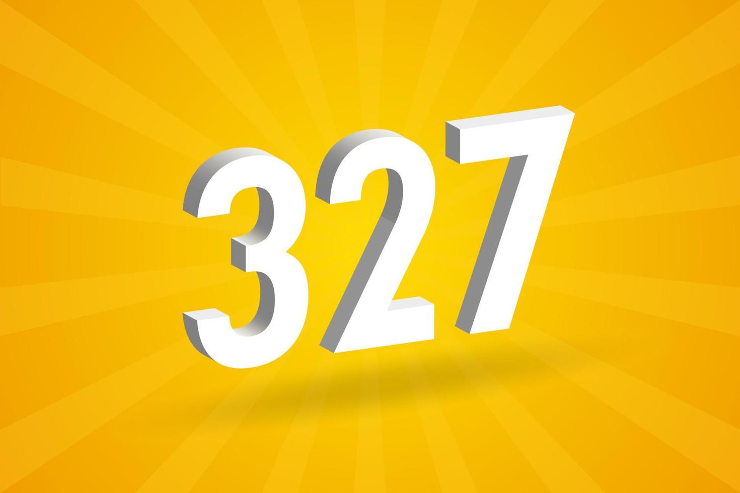 3D 327 number font alphabet. White 3D Number 327 with yellow background vector