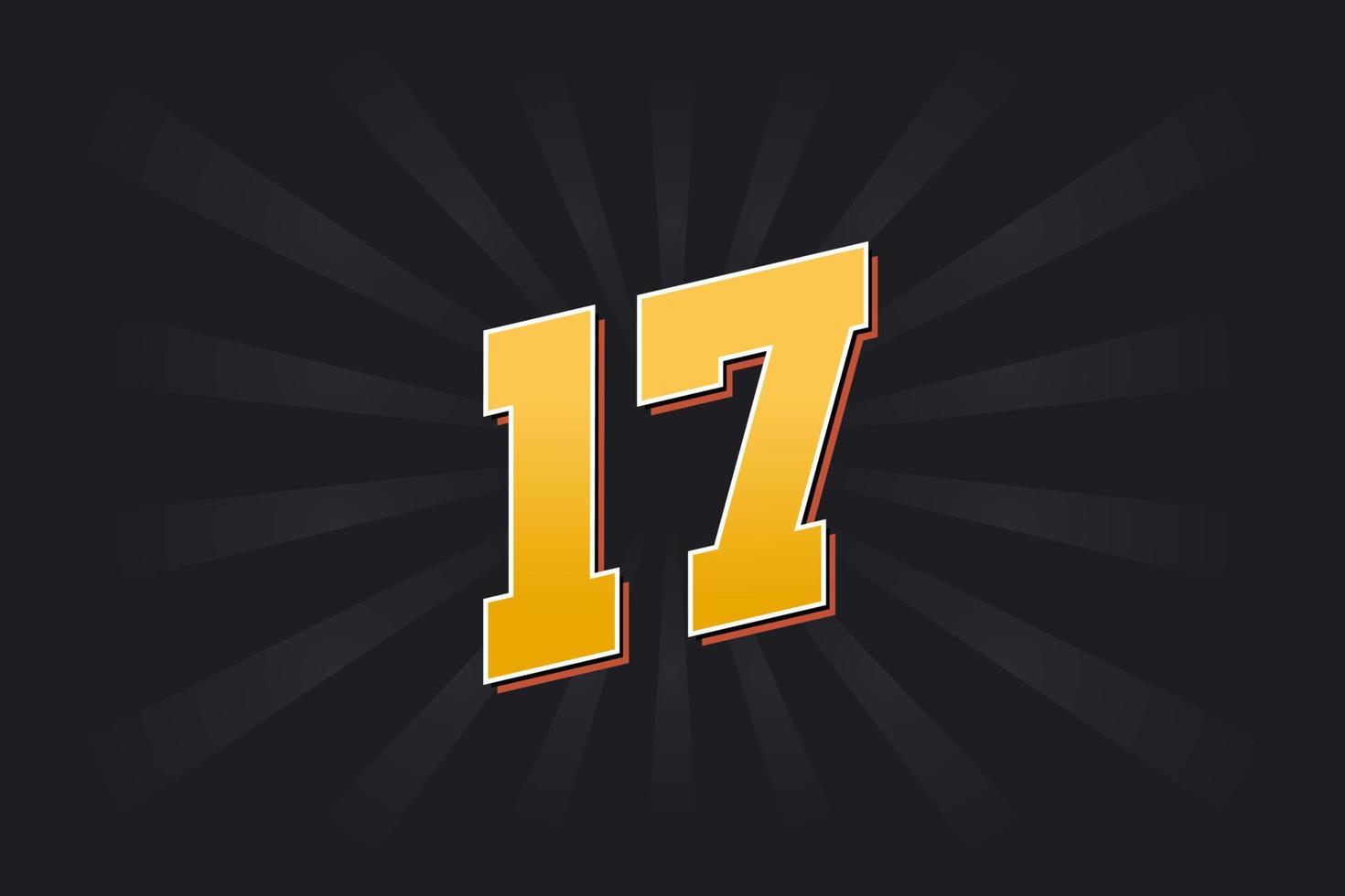 Number 17 vector font alphabet. Yellow 17 number with black background