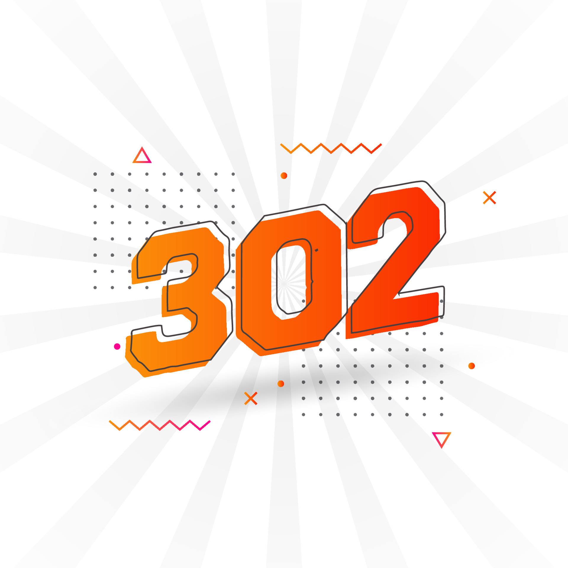 302 number vector font alphabet. Number 302 with decorative element