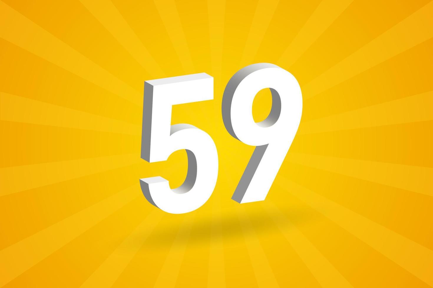 3D 59 number font alphabet. White 3D Number 59 with yellow background vector