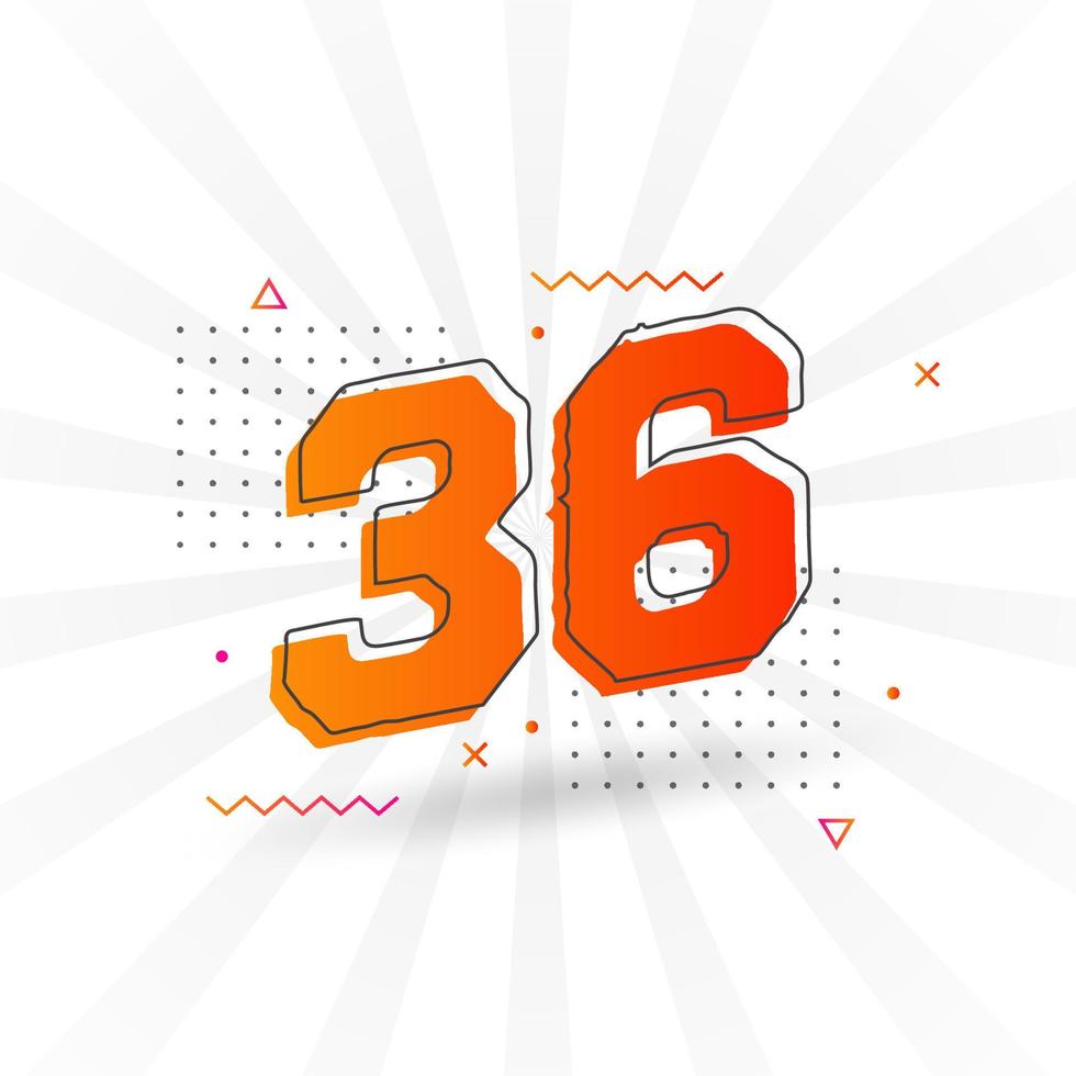 36 number vector font alphabet. Number 36 with decorative element stock vector