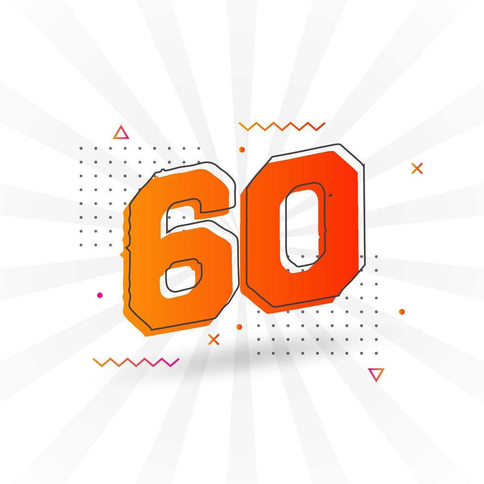 Alfabeto de fuente vectorial de 60 números. número 60 con vector de stock de elemento decorativo