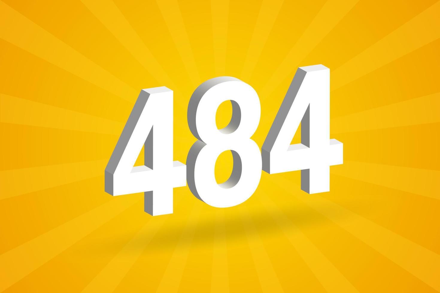 3D 484 number font alphabet. White 3D Number 484 with yellow background vector