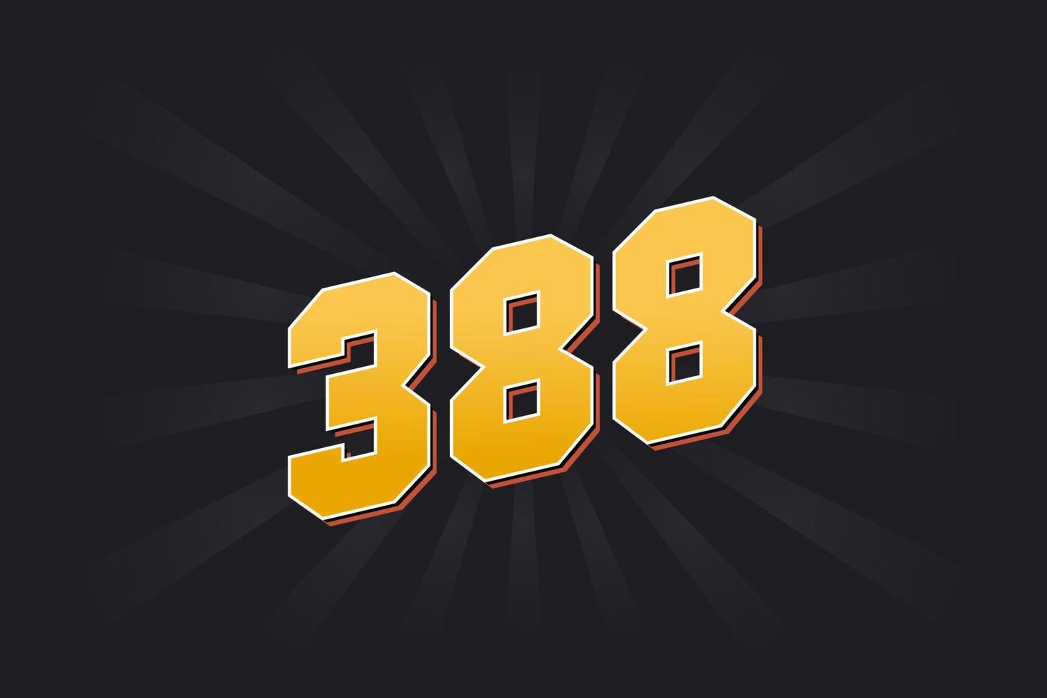 Number 388 vector font alphabet. Yellow 388 number with black background